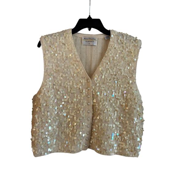 Vintage MARISA CHRISTINA Cream Lambswool & Angora Rabbit Hair Knit Sequin Vest L - Picture 1 of 6